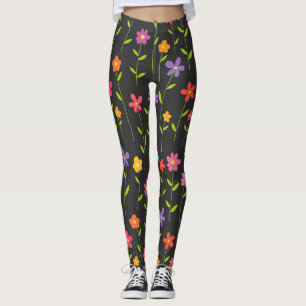 Leggings Fleurs colorées noires