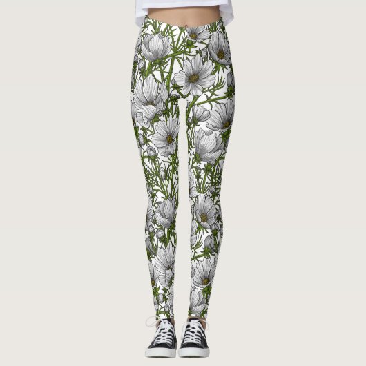 Leggings Fleurs cosmos blanches (Devant)