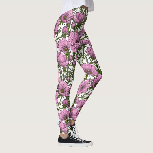 Leggings Fleurs Cosmos roses (Droite)