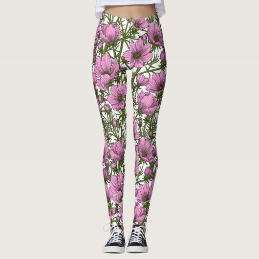 Leggings Fleurs Cosmos roses (Devant)