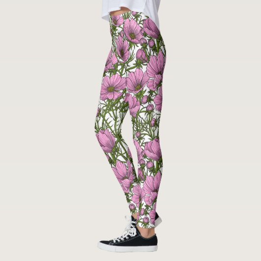 Leggings Fleurs Cosmos roses (Gauche)
