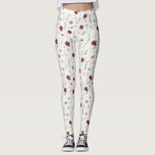 Leggings Fleurs Crème Bourgogne