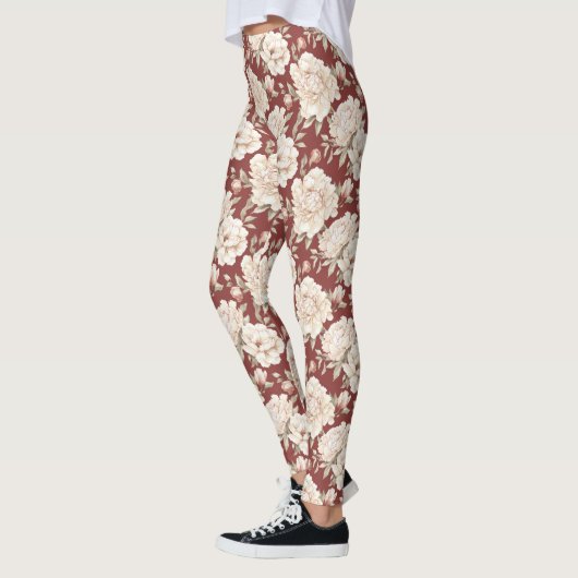 Leggings Fleurs Crème Rouge (Gauche)