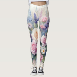 Leggings Fleurs d'aquarelle aux couleurs pastel douces