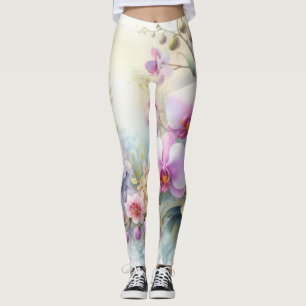Leggings Fleurs d'aquarelle aux couleurs pastel douces