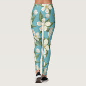 Leggings Fleurs d'aquarelle blanche Feuilles verts (Dos)