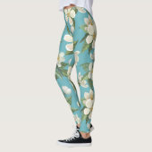 Leggings Fleurs d'aquarelle blanche Feuilles verts (Gauche)