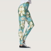 Leggings Fleurs d'aquarelle blanche Feuilles verts (Droite)