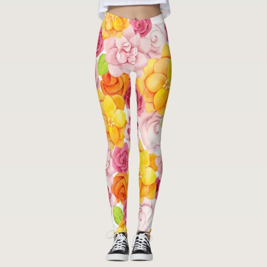 Leggings Fleurs d'aquarelle de printemps (Devant)