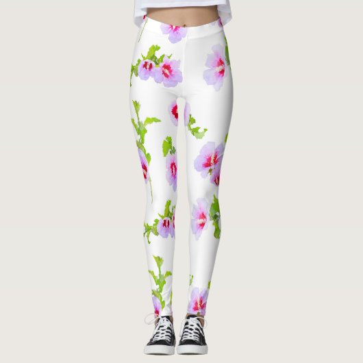 Leggings Fleurs D'Aquarelle Et Feuilles (Devant)