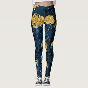 Leggings Fleurs d'aquarelle Feuilles : Motif Vintage