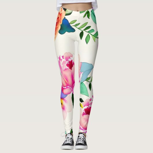Leggings fleurs d'aquarelle rose (Devant)