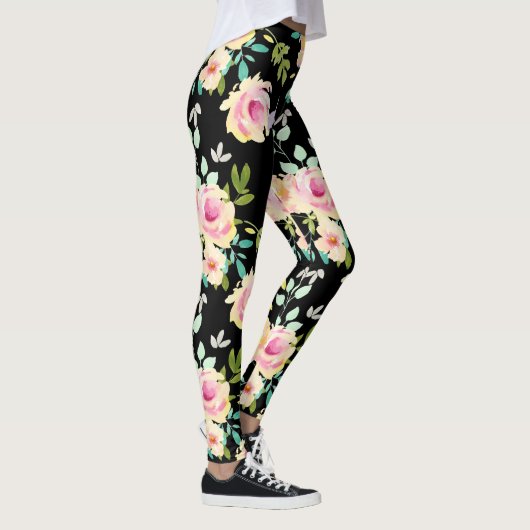Leggings Fleurs d'aquarelle rose et rose (Droite)
