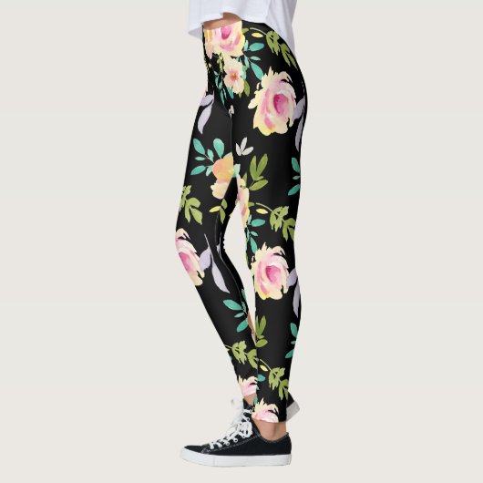Leggings Fleurs d'aquarelle rose et rose (Gauche)