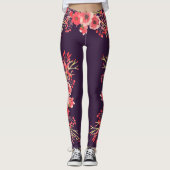 Leggings Fleurs d'aquarelle rose tendance et violet (Devant)