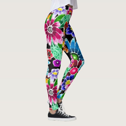 Leggings Fleurs d'art folklorique génoise multicolore (Droite)