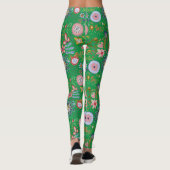Leggings Fleurs d'art populaire Whimsical sur vert (Dos)