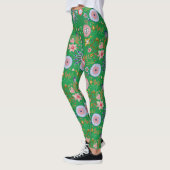 Leggings Fleurs d'art populaire Whimsical sur vert (Gauche)