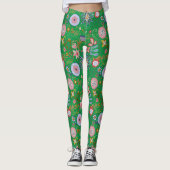 Leggings Fleurs d'art populaire Whimsical sur vert (Devant)