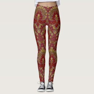 Leggings Fleurs d'Automne Vintage Rouge Or William Morris