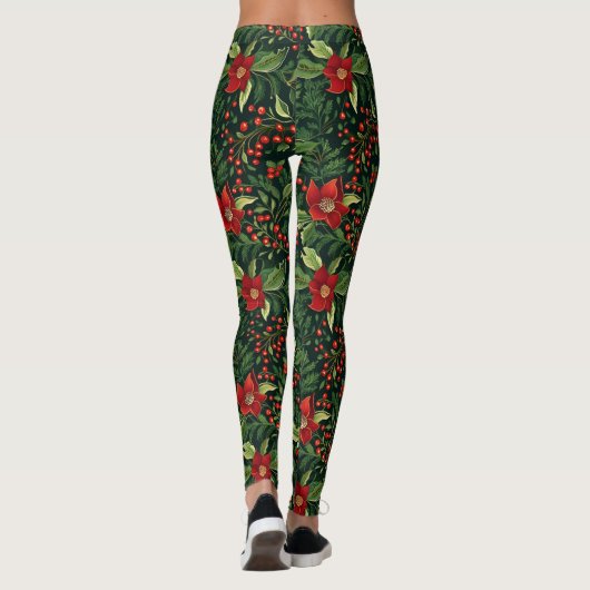 Leggings Fleurs de baies de Noël (Dos)