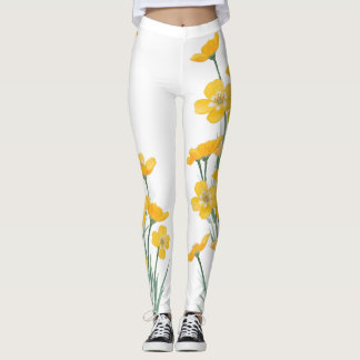 Leggings Fleurs de boutons d'or peints à l'aquarelle