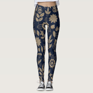 Leggings Fleurs de broderie Ornement Vintage foncé