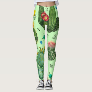 Leggings Fleurs de cactus : Aquarelle Arrière - plan géomét