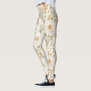 Leggings Fleurs de campagne blanc or crème