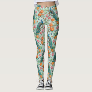 Leggings Fleurs de chanteurs botaniques fond de menthe