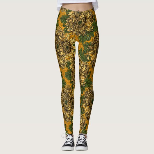 Leggings Fleurs de chrysanthème jaune (Devant)