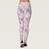 Leggings Fleurs de cœurs de teint rose violet (Dos)