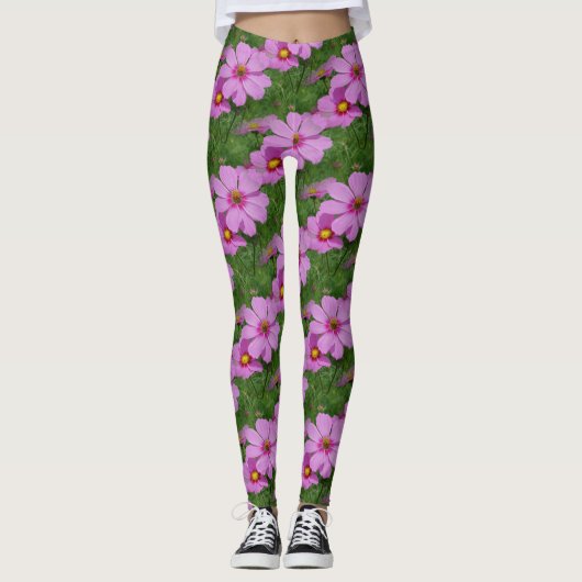 Leggings Fleurs de Cosmos rose Motif naturel (Devant)