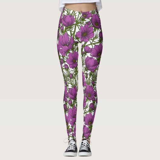 Leggings Fleurs de cosmos violet (Devant)