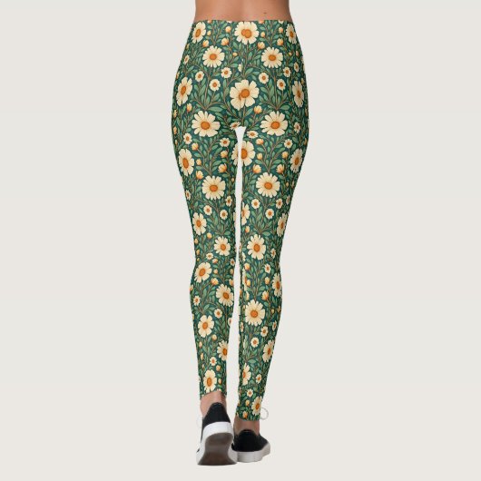 Leggings Fleurs de crème sur vert (Dos)