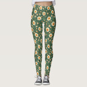 Leggings Fleurs de crème sur vert (Devant)