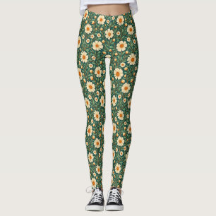 Leggings Fleurs de crème sur vert