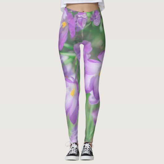 Leggings Fleurs de Crocus pourpres nature (Devant)