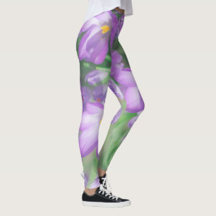 Leggings Fleurs de Crocus pourpres nature