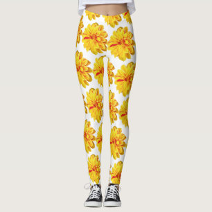 Leggings Fleurs de dahlia jaune fille sur arrière - plan bl