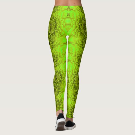 Leggings FLEURS DE DAHLIA VERT Abstrait Floral (Dos)