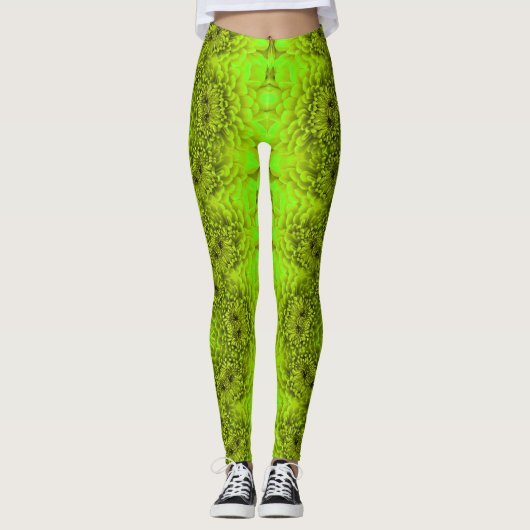 Leggings FLEURS DE DAHLIA VERT Abstrait Floral (Devant)