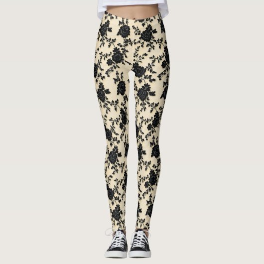 Leggings Fleurs de dentelle noire (Devant)