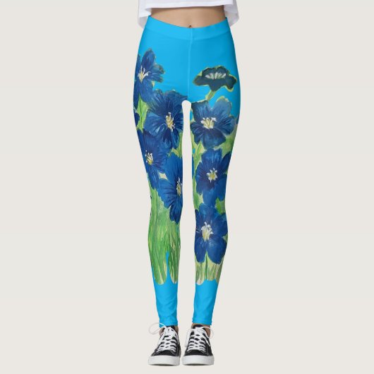 Leggings fleurs de drapeau bleu (Devant)