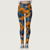 Leggings Fleurs de fleurs et fleurs de pavot orange (Devant)