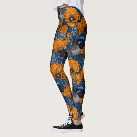 Leggings Fleurs de fleurs et fleurs de pavot orange (Gauche)