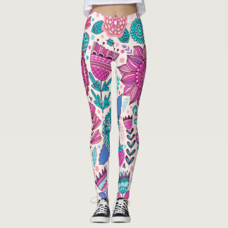 Leggings Fleurs de gribouillis botaniques, texture transpar
