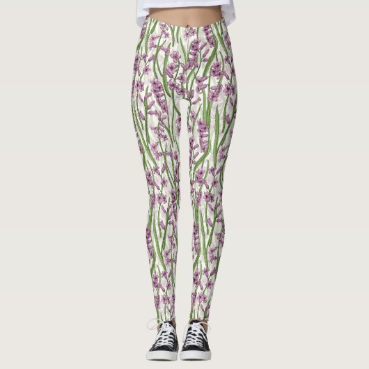 Leggings Fleurs de Hyacinth rose sur blanc naturel (Devant)