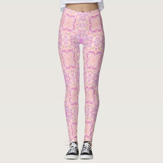 Leggings Fleurs de jardin rétro en rose (Devant)