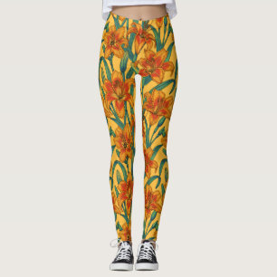 Leggings Fleurs de jour tawny, bleu et jaune